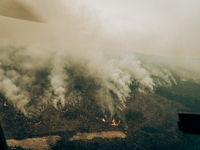 A wildfire raging west of Chibougamau, in northern Quebec, is shown in a June 4, 2023, handout photo.