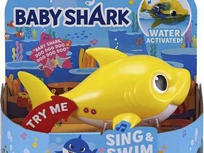 This image provided by Consumer Product Safety Commission shows Zuru's full-sized Robo Alive Junior Baby Shark Sing & Swim Bath Toys.