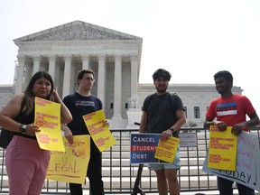 Supporters of student debt forgiveness demonstrate outside the U.S. Supreme Court on June 30, 2023, in Washington, D.C.