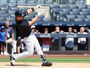 Aaron Judge of the New York Yankees takes batting practice with live pitching last week.