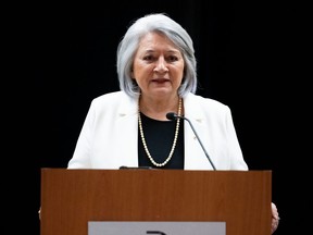 Governor General Mary Simon delivers a keynote address at the Canadian Bar Association Aboriginal Law conference in Ottawa, on Thursday, May 11, 2023.