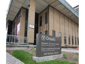 The exterior of the Superior Court of Justice in downtown Windsor is shown on April 22, 2021.