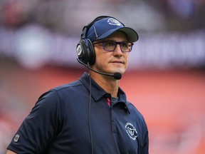 Montreal Alouettes head coach Jason Maas watches from the sideline during the second half of a CFL football game against the B.C. Lions, in Vancouver on Sunday, July 9, 2023. Maas knows his team is up against a tough challenge against the CFL's only remaining undefeated team.