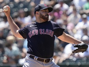 Cleveland Guardians pitcher Aaron Civale throws against the Chicago White Sox in Chicago, Sunday, July 30, 2023.
