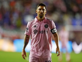 Lionel Messi of Inter Miami CF looks on during the second half of the Leagues Cup 2023 match between Cruz Azul and Inter Miami CF at DRV PNK Stadium on July 21, 2023 in Fort Lauderdale, Fla.