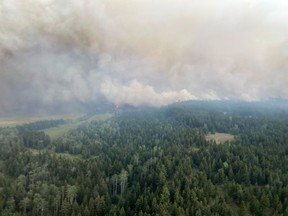 The BC Wildfire Service continues to respond to the Ross Moore Lake wildfire located approximately 13 kilometres south of Kamloops, B.C., is shown in this handout image provided by the BC Wildfire Service.