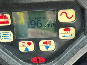 An image released by OPP of a 196 km/h reading.
