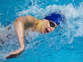 Pennsylvania's Lia Thomas swims the 100m freestyle event at a swim meet, Saturday, Jan. 8, 2022, in Philadelphia.