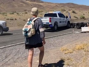 Rangers from the Pyramid Lake Paiute Tribal Police Department of Nevada can be seen in video footage plowing straight through the blockade and arresting demonstrators.