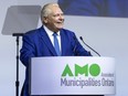 Ontario premier Doug Ford speaks during the Association of Municipalities of Ontario conference at the RBC Place in London, Ontario on Monday August 21, 2023.