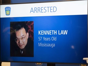 A photo of Kenneth Law, an Ontario man accused of selling a deadly substance online, is shown during a press conference, in Mississauga, Ont., on Tuesday, August 29, 2023.