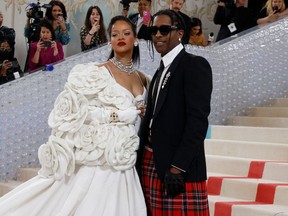Rihanna and A$AP Rocky arrive at the Met Gala in May 2023.