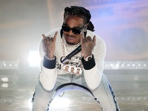 Quavo of the band Migos performs during the 2021 Global Citizen Live event in Los Angeles on Sept. 25, 2021. Quavo will release "Rocket Power," his first album since fellow Migos member Takeoff was shot and killed outside a bowling alley in November 2022