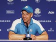 Luke Donald, captain of Team Europe speaks in a press conference following the Friday afternoon fourball matches of the 2023 Ryder Cup.