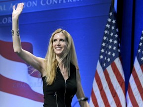 Ann Coulter waves to the audience after speaking at the Conservative Political Action Conference (CPAC) in Washington in 2011.