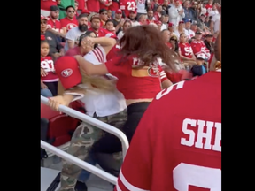 San Francisco 49ers fans brawl at a game.