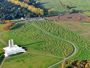 The Vimy Memorial in France honours Canada's war dead a preserves some of the shell-pocked battlefied.