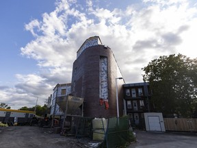 Construction is seen on a new supervised inhalation centre in Montreal, Thursday, Aug. 31, 2023.