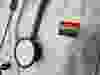 Doctor stethoscope and rainbow flag icon symbol of LGBTQ pride.