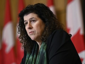 Auditor General of Canada Karen Hogan participates in a news conference in Ottawa on Monday, March 27, 2023.