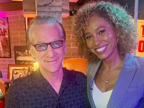Bill Maher and Sage Steele promoting Club Random podcast episode.