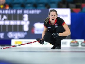 Ontario fourth Rachel Homan calls out to the sweepers while playing Team Wild Card 3 at the Scotties Tournament of Hearts, in Kamloops, B.C., Wednesday, Feb. 22, 2023. Homan opened the Grand Slam season on Tuesday with a 4-3 victory over fellow Canadian Clancy Grandy at the HearingLife Tour Challenge.