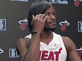 Miami Heat NBA basketball player Jimmy Butler attends the team's Media Day in Miami Monday, Oct. 2, 2023.