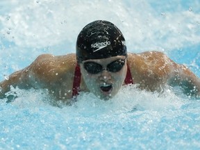Canada's Maggie Mac Neil, of London, Ont. competes in the 100m butterfly final at the Pan American Games in Santiago, Chile on Sunday Oct. 22, 2023. Mac Neil won the gold medal.
