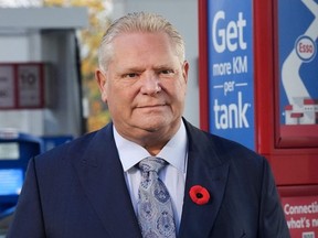 Ontario Premier Doug Ford holds a press conference in Toronto on Tuesday, October 31, 2023.