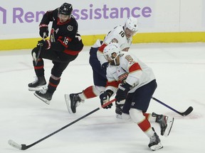 Ottawa Senators Tim Stulzle skates against the Florida Panthers.