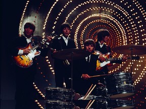The Beatles perform on BBC TV show 'Top Of The Pops' in London on June 16, 1966.