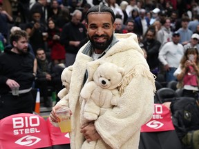 Drake seen at a Toronto Raptors game last season.