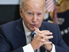 President Joe Biden speaks during a meeting on combating fentanyl, in the Roosevelt Room of the White House, Tuesday, Nov. 21, 2023, in Washington.