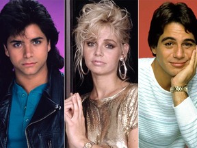 John Stamos, Teri Copley and Tony Danza are seen in this combination file photograph. Copley denies cheating on Stamos with Danza in the 1980s after the Full House alum made the claim in his new memoir.