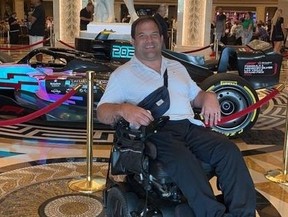 Air Canada has acknowledge it violated Canadian disability regulations and apologized to a British Columbia man who uses a wheelchair, after he was forced to drag himself off a flight in Las Vegas this summer. Rodney Hodgins is seen in Las Vegas in an August 2023 handout photo.