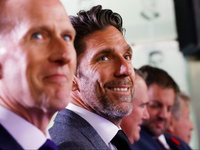 Henrik Lundqvist attends a news conference at the Hockey Hall Of Fame on Friday, Nov. 10, 2023 in Toronto.