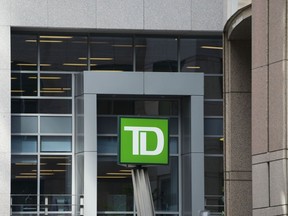Toronto Dominion Bank signage is pictured in Ottawa on Wednesday Sept. 7, 2022.