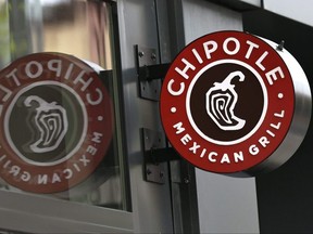 A Chipotle Mexican Grill sign is seen in the Park Slope neighbourhood of New York City, April 29, 2021.