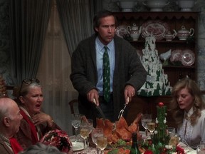 Chevy Chase, Beverly D'Angelo, Diane Ladd and John Randolph in National Lampoon's Christmas Vacation.
