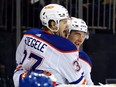 Ryan McLeod (right) has been a big spark plug for the Oilers over the last two games, scoring three goals and one assist. He scored once and added an assist in the Oilers 4-3 win over the New York Rangers on Saturday.