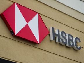 An HSBC bank sign is pictured in Ottawa on Monday, July 11, 2022.