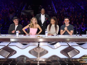 L-R: America's Got Talent: Fantasy League's Howie Mandel, Heidi Klum, Terry Crews, Mel B and Simon Cowell.