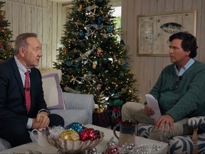 Kevin Spacey revived his House of Cards character Frank Underwood in a new Christmas video alongside Tucker Carlson.