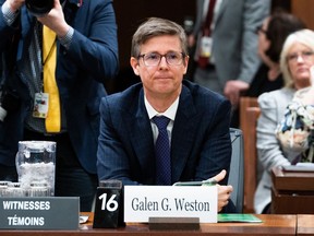 Galen Weston, Chairman of Loblaw Cos. Ltd., waits to appear as a witness at the Standing Committee on Agriculture and Agri-Food (AGRI) investigating food price inflation in Ottawa, Wednesday, March 8, 2023.