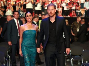 Prince Harry, Duke of Sussex, and Meghan, Duchess of Sussex attend the closing ceremony of the Invictus Games Dusseldorf 2023 at Merkur Spiel-Arena on Sept. 16, 2023 in Dusseldorf, Germany.