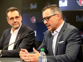 Steve Staios (right) was appointed as the Ottawa Senators president of hockey operations, general manager by owner Michael Andlauer.