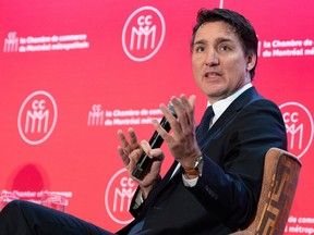 Prime Minister Justin Trudeau speaks to members of the Chamber of Commerce of Metropolitan Montreal Jan. 16, 2024.