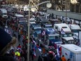 Thousands gathered in the downtown core for a protest in connection with the Freedom Convoy that made their way from various locations across Canada and landed in Ottawa, Jan. 29, 2022.