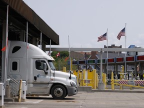 Commercial trucks pass through the Peace Bridge Port of Entry in Buffalo, N.Y. on Tuesday, May 23, 2023.
