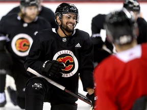 Calgary Flames Oliver Kylington was back practising with the Flames after taking time off for his mental health at the Scotiabank Saddledome in Calgary on Monday, January 22, 2024.